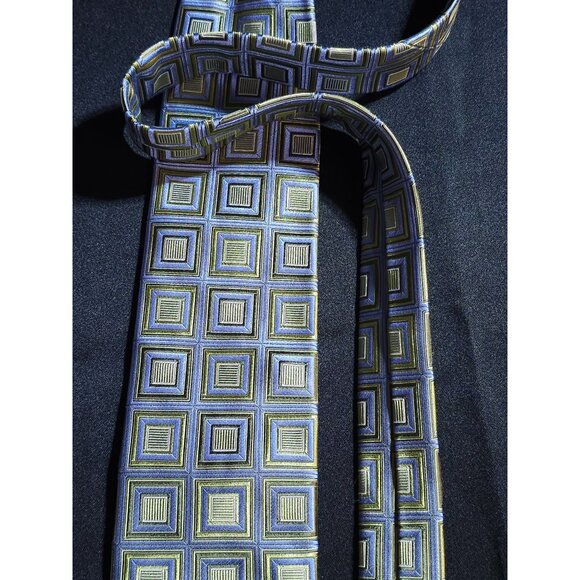 Vintage John W. Nordstrom Silk Tie Green & Blue Geometric Squares Pattern Made I - Picture 6 of 15